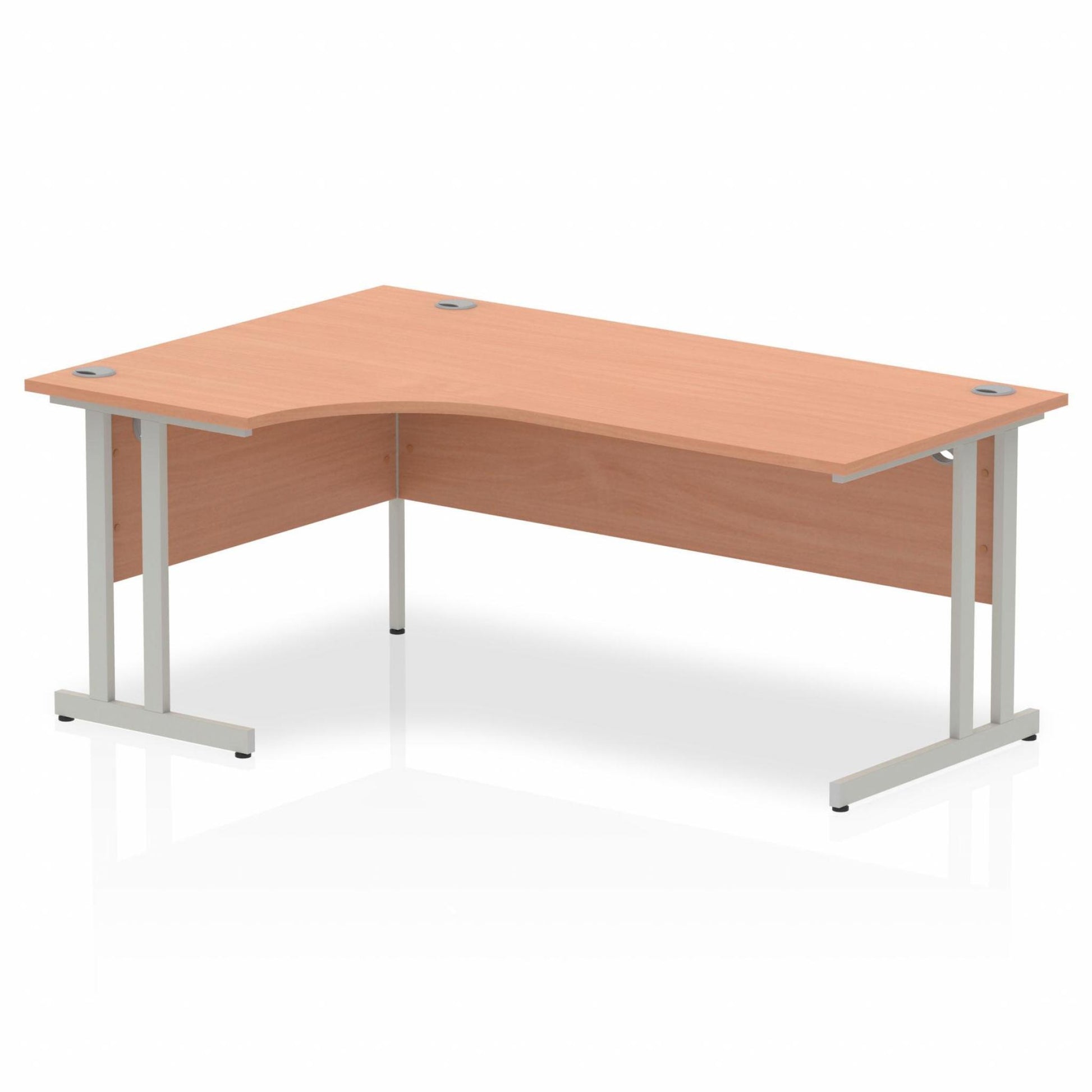 Beech L-shaped desk with drawers on a white background
