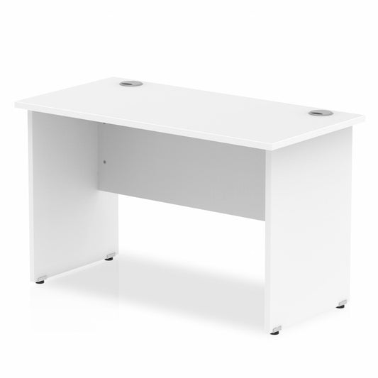 Impulse 1200x600mm Straight Desk, White Top with Wooden Panel Legs