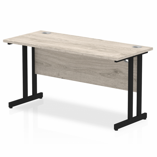 Impulse 1400x600mm Straight Desk Grey Oak Top Black Cantilever Legs