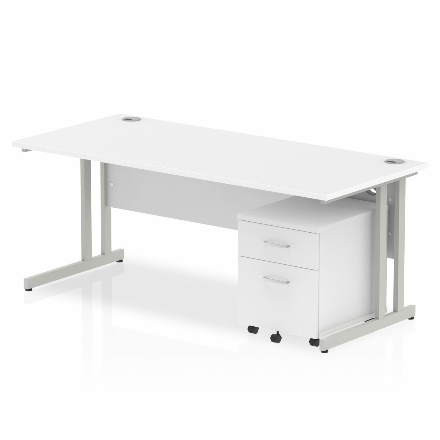 Impulse 1800x800mm Straight Desk, White Top with Silver Cantilever Legs inc 2 Drawer Mobile Pedestal