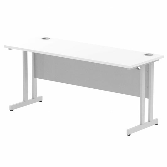 Impulse 1600x600mm Straight Desk White Top Silver Cantilever Legs