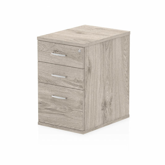 Impulse 3 Drawer 600mm Deep Desk High Pedestal Grey Oak D.F.