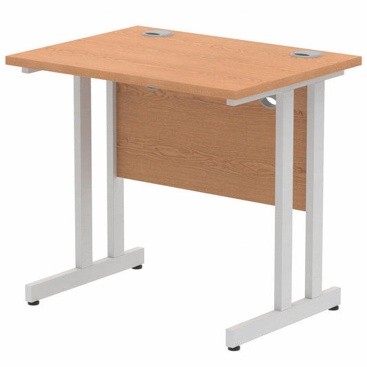 Impulse 800x600mm Straight Desk, Oak Top with Silver Cantilever Legs