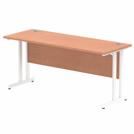 Impulse 1600x600mm Straight Desk, Beech Top with White Cantilever Legs