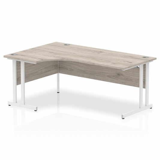 Impulse 1800mm Left Hand Curved Desk, Grey Oak Top with White Cantilever Legs