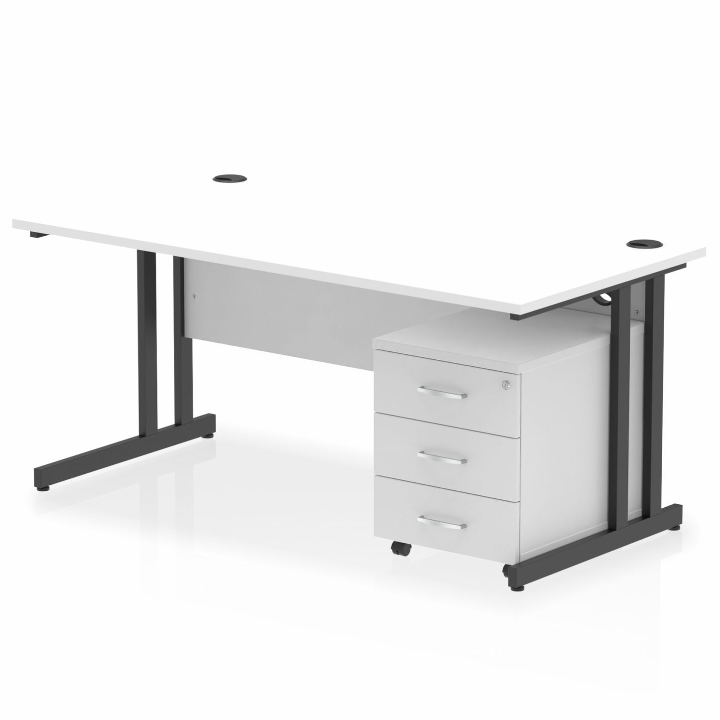 Impulse 1600mm Straight Desk White Top Black Cantilever Legs & 3 Drawer Pedestal