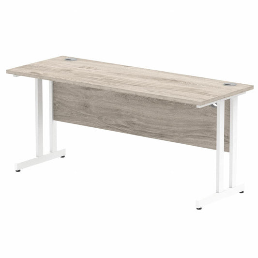 Impulse 1600x600mm Straight Desk Grey Oak Top White Cantilever Legs