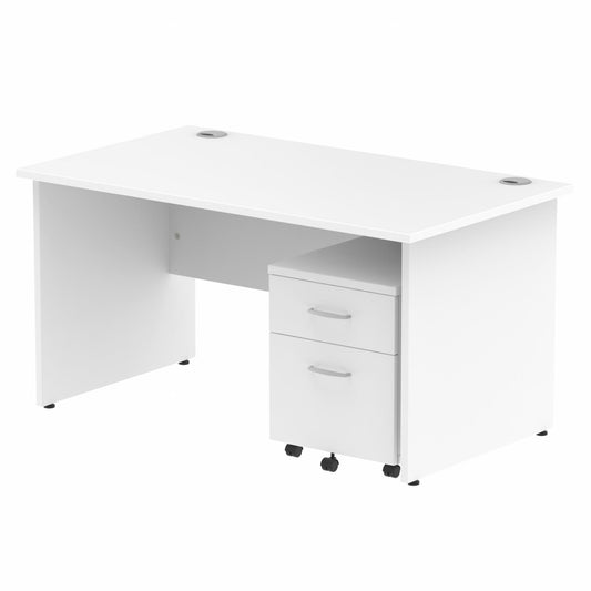 Impulse 1400mm Straight Desk White Top Wooden Panel Legs & 2 Drawer Pedestal