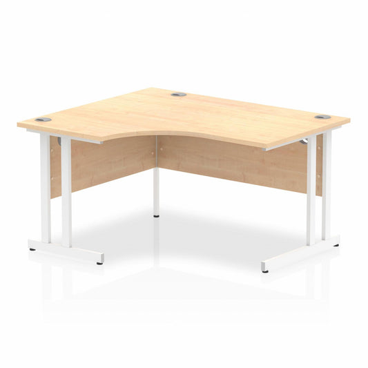 Impulse 1400mm Left Hand Curved Desk, Maple Top with White Cantilever Legs