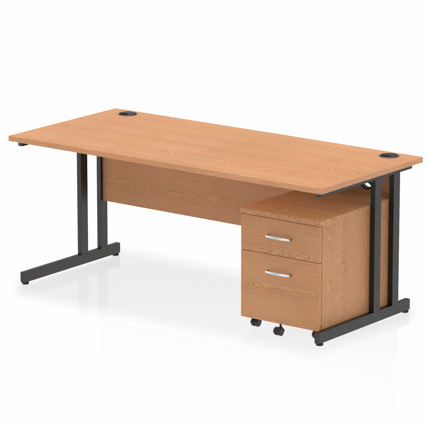 Impulse 1800mm Straight Desk Oak Top Black Cantilever Legs & 2 Drawer Pedestal