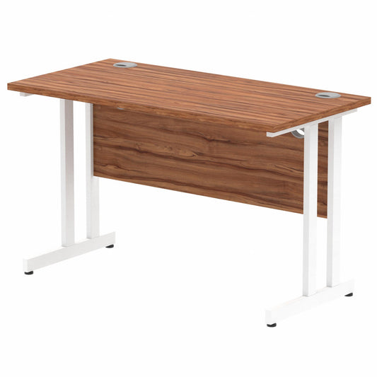 Impulse 1200x600mm Straight Desk, Walnut Top with White Cantilever Legs