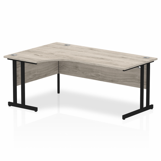 Impulse 1800mm Left Hand Curved Desk with Black Cantilever Legs Grey Oak Ref MI003362 OE