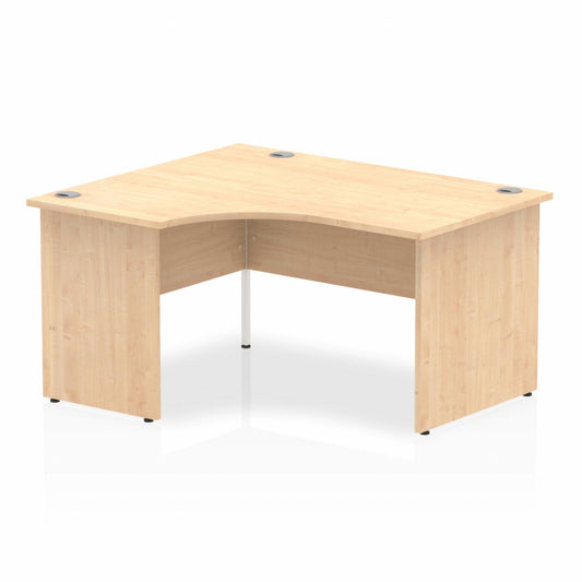 Impulse 1400mm Left Hand Curved Desk with Wooden Panel End Legs Maple Ref I003868 OE