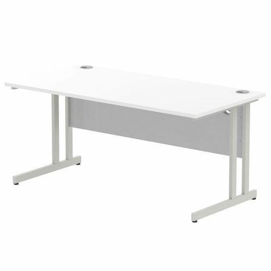 Impulse 1600mm Straight Desk with Silver Cantilever Legs White