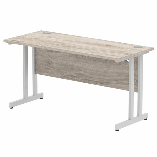 Impulse 1400x600mm Straight Desk, Grey Oak Top with Silver Cantilever Legs