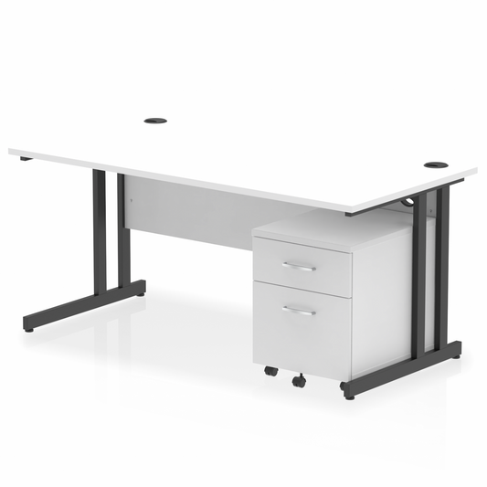 Impulse 1600mm Straight Desk White Top Black Cantilever Legs & 2 Drawer Pedestal