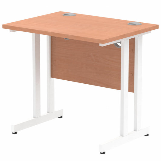 Impulse 800x600mm Straight Desk, Beech Top with White Cantilever Legs