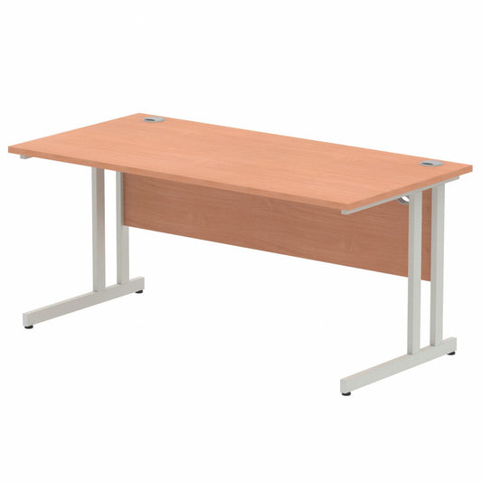 Impulse 1600x800mm Straight Desk, Beech Top with Silver Cantilever Legs