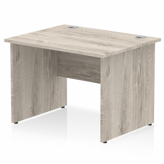 Impulse 1000mm Straight Desk with Wooden Panel Legs Grey Oak Ref I003083 OE