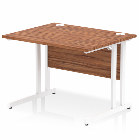 Impulse 1000mm Straight Desk with White Cantilever Legs Walnut Ref MI001904 OE