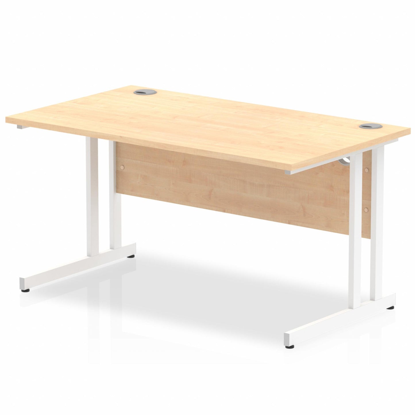 Impulse 1400mm Straight Desk with White Cantilever Legs Maple