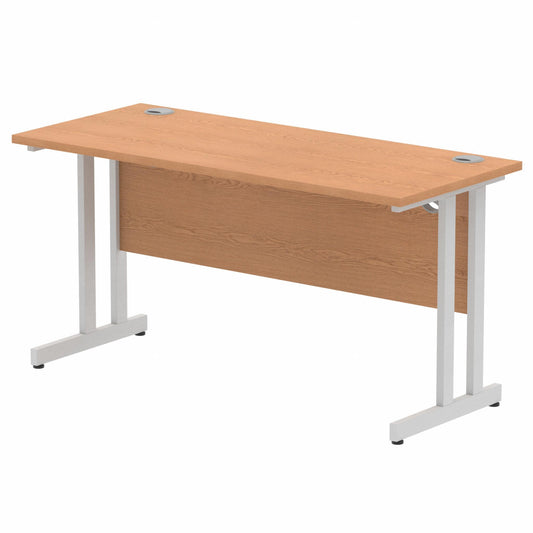 Impulse 1400x600mm Straight Desk, Oak Top with Silver Cantilever Legs
