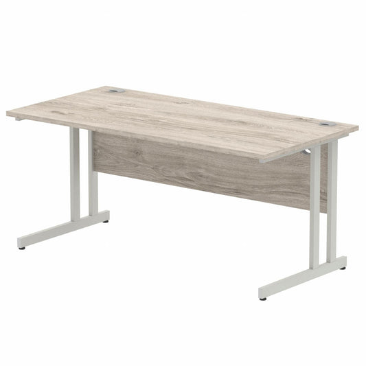 Impulse 1600mm Straight Desk with Silver Cantilever Legs Grey Oak