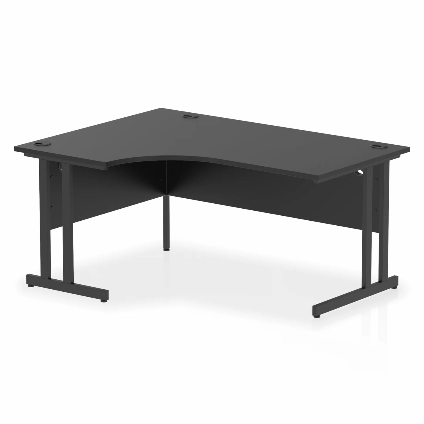 Black L-shaped desk on a white background