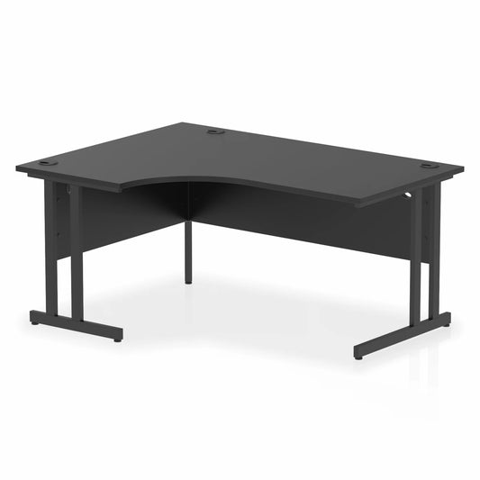 Black L-shaped desk on a white background