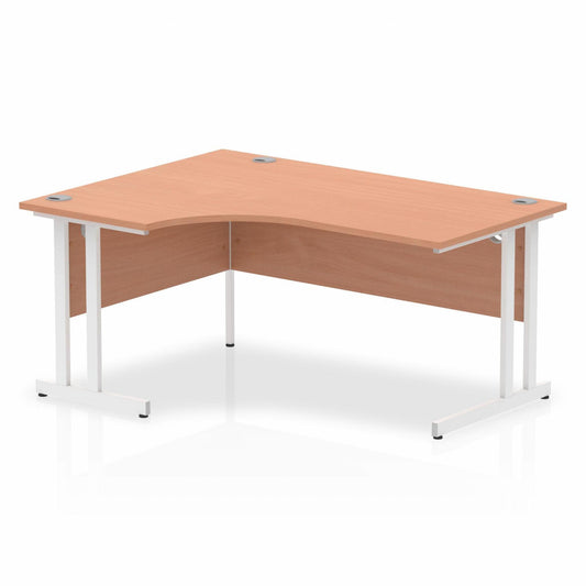 Impulse 1600mm Left Hand Curved Desk, Beech Top with White Cantilever Legs