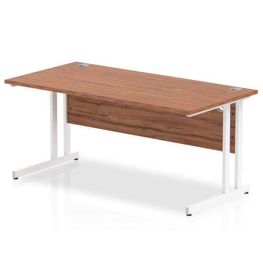 Impulse 1600mm Straight Desk with White Cantilever Legs Walnut