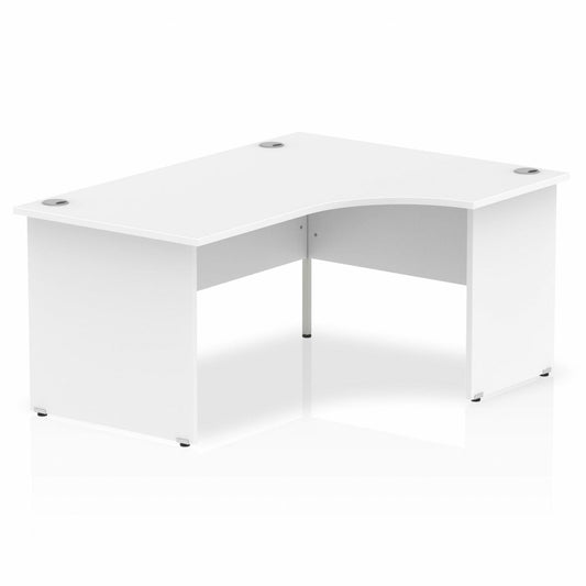 Impulse 1600mm Right Hand Curved Desk, White Top with Wooden Panel Legs