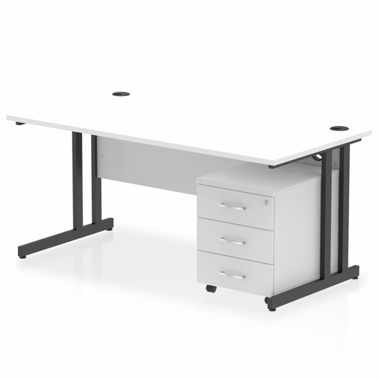 Impulse 1600x800mm Straight Desk, White Top with Black Cantilever Legs inc 3 Drawer Mobile Pedestal