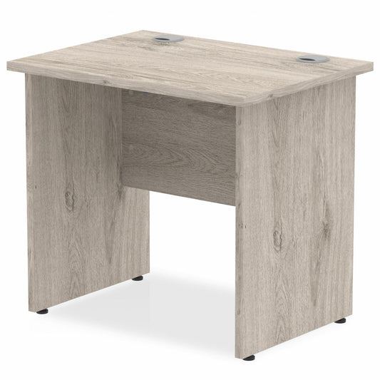 Impulse 800x600mm Straight Desk, Grey Oak Top with Wooden Panel Legs