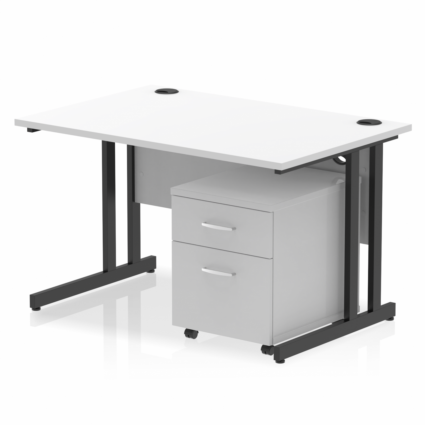 Impulse 1200mm Straight Desk White Top Black Cantilever Legs & 2 Drawer Pedestal