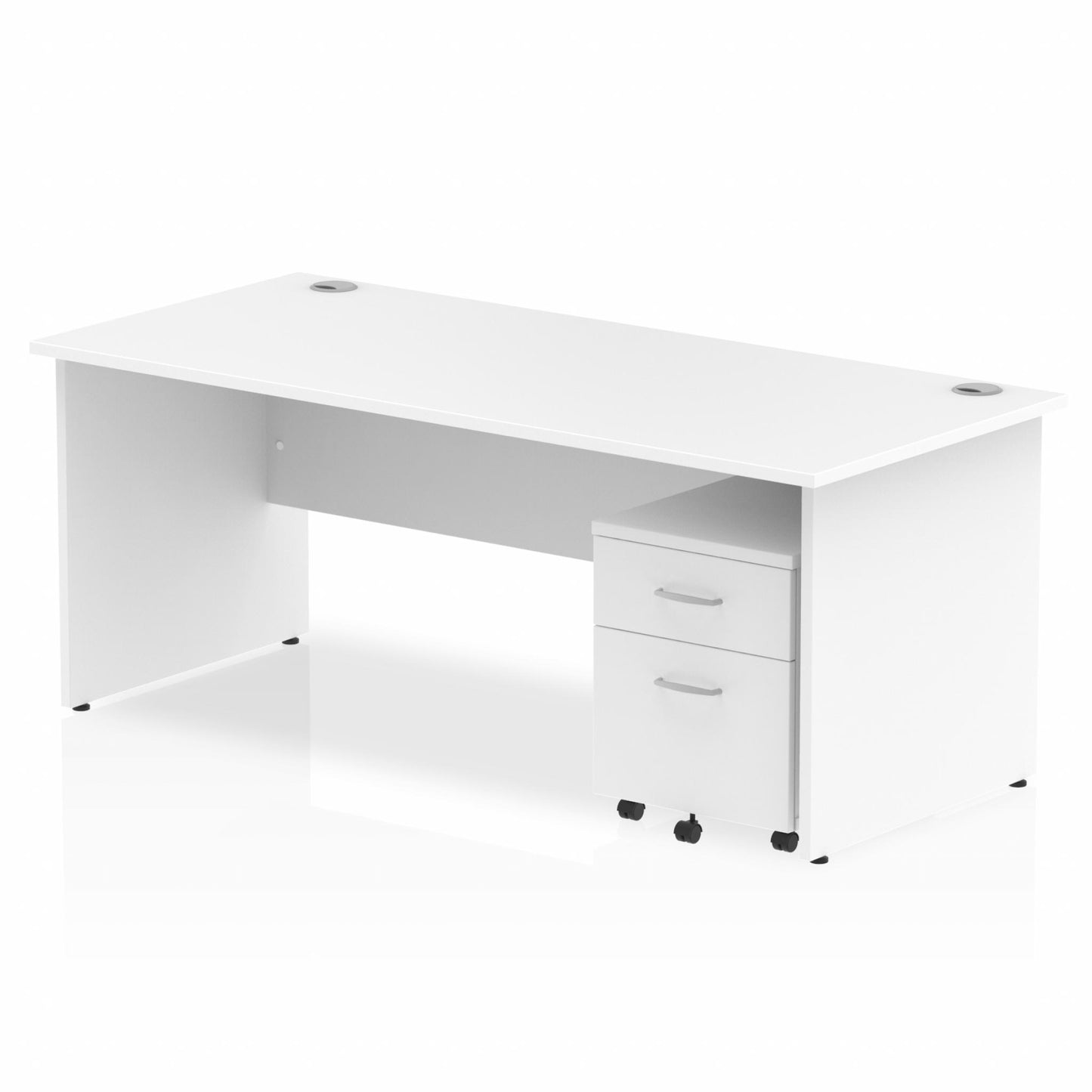 Impulse 1800x800mm Straight Desk, White Top with Wooden Panel Legs inc 2 Drawer Mobile Pedestal