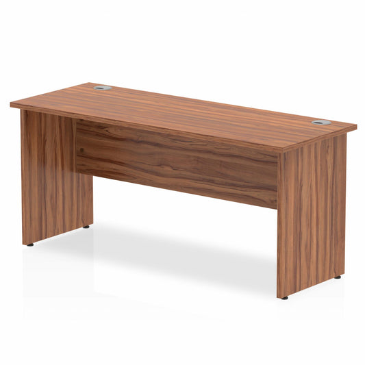 Impulse 1600x600mm Straight Desk, Walnut Top with Wooden Panel Legs