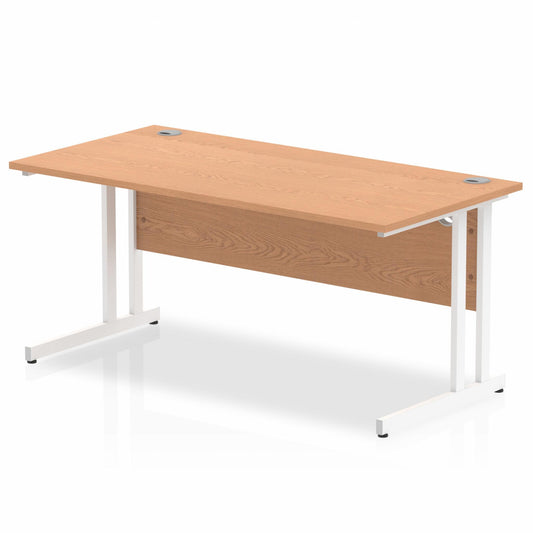 Impulse 1600x800mm Straight Desk, Oak Top with White Cantilever Legs