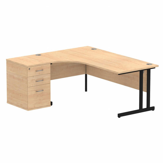 Impulse 1800mm Left Hand Curved Desk Maple, Black Cantilver Legs inc 3 Drawer Desk High Pedestal Ref I004412 OE