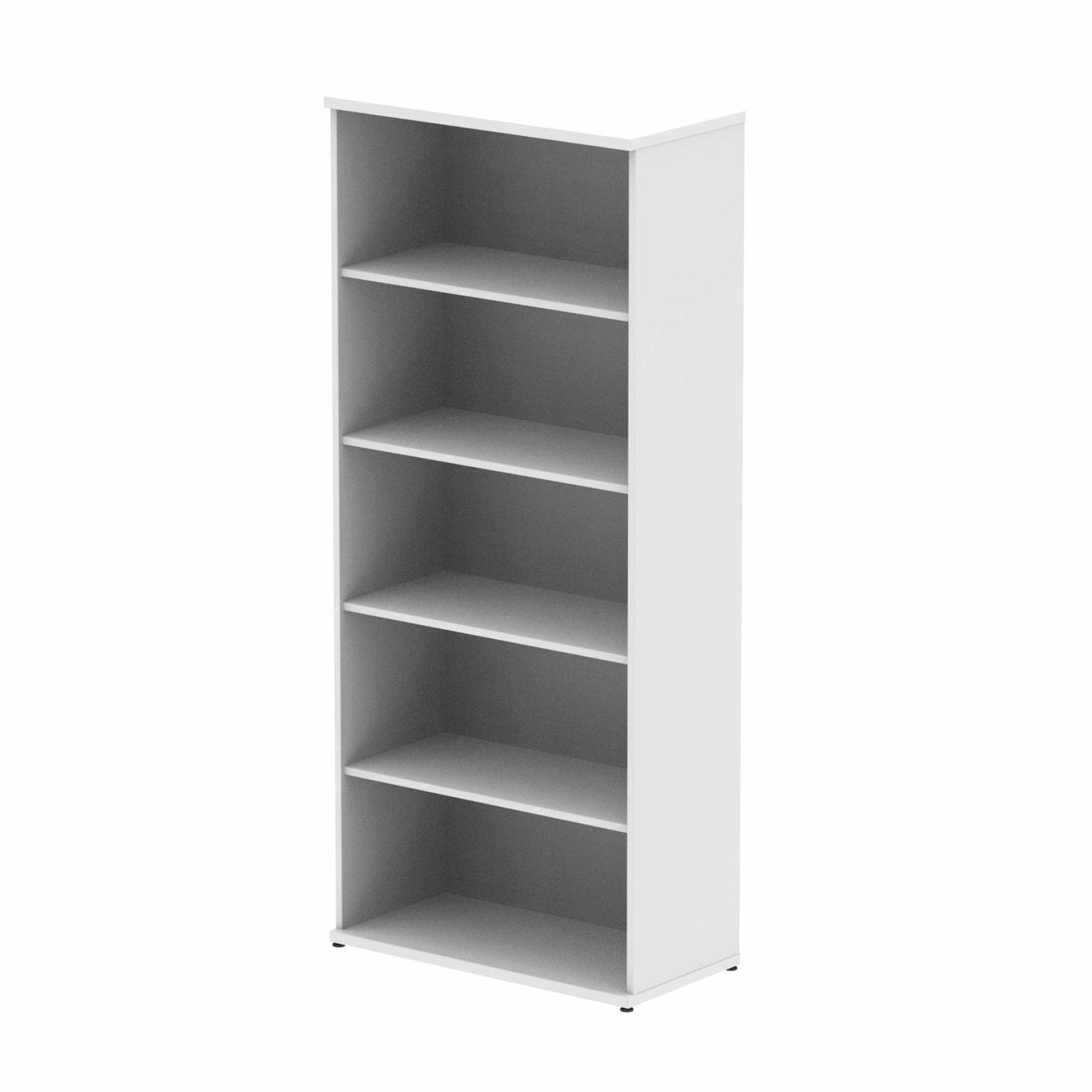 Wooden bookcase with four shelves on a white background
