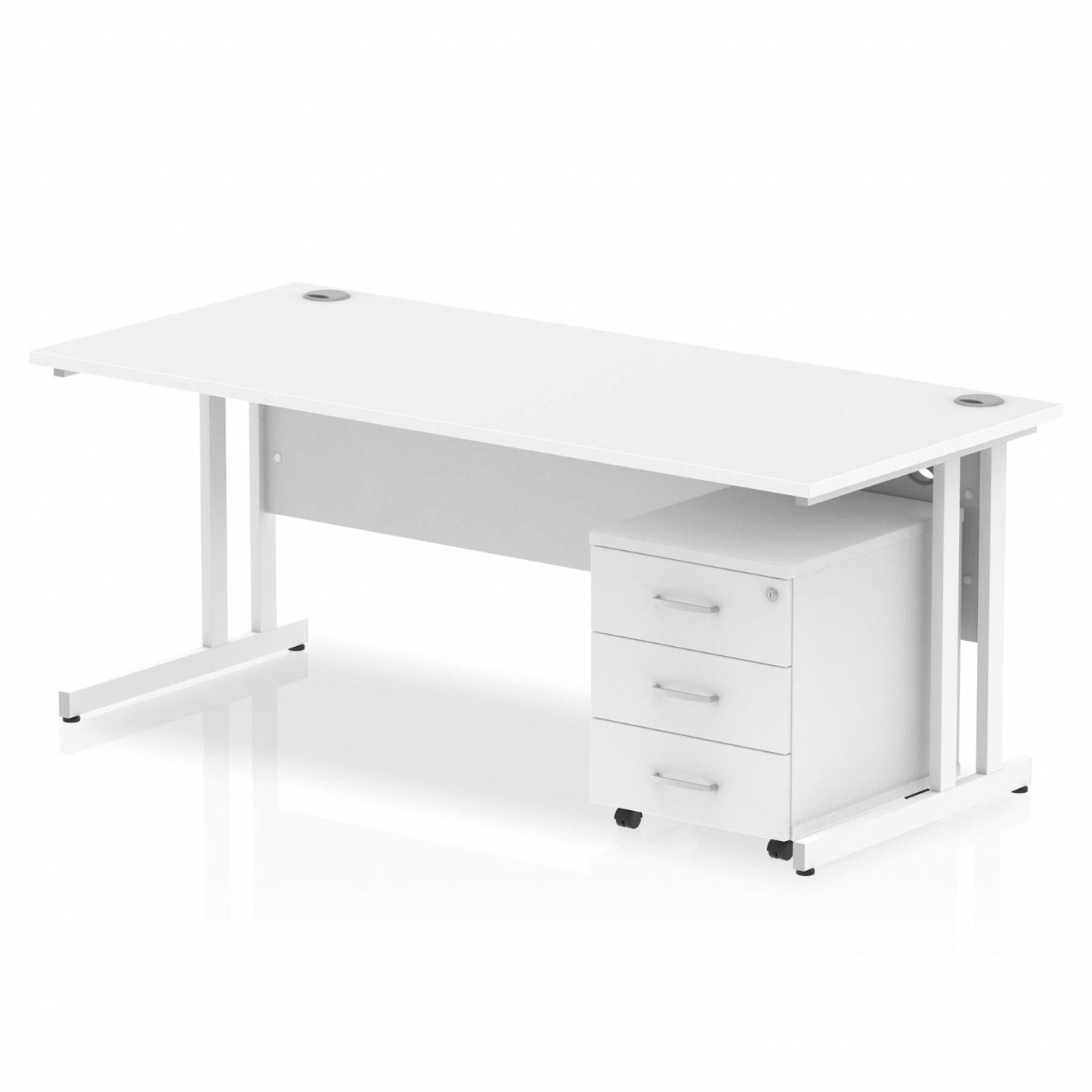 Impulse 1800x800mm Straight Desk, White Top with White Cantilever Legs inc 3 Drawer Mobile Pedestal