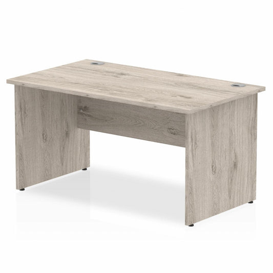 Impulse 1400x800mm Straight Desk, Grey Oak Top with Wooden Panel Legs
