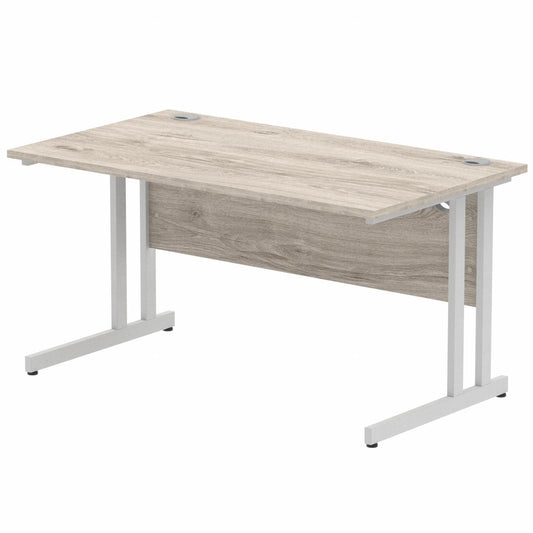 Impulse 1400mm Straight Desk with Silver Cantilever Legs Grey Oak