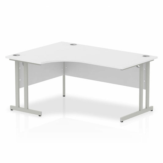 Impulse 1600mm Left Hand Curved Desk, White Top with Silver Cantilever Legs
