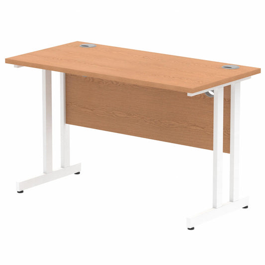 Impulse 1200x600mm Straight Desk, Oak Top with White Cantilever Legs