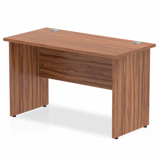 Impulse 1200x600mm Straight Desk, Walnut Top with Wooden Panel Legs