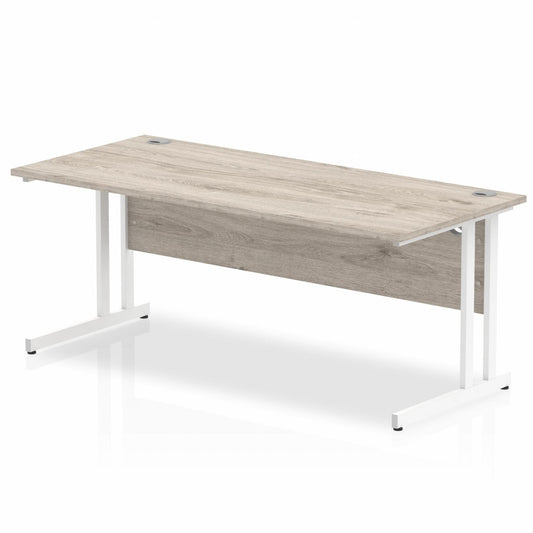 Impulse 1800x800mm Straight Desk, Grey Oak Top with White Cantilever Legs