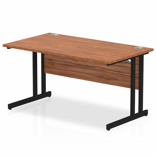 Impulse 1400mm Straight Desk with Black Cantilever Legs Walnut