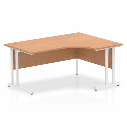 Impulse 1600mm Right Hand Curved Desk, Oak Top with White Cantilever Legs
