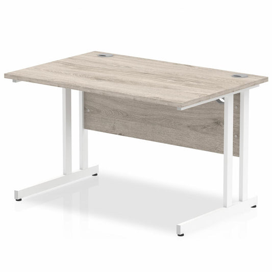 Impulse 1200x800mm Straight Desk, Grey Oak Top with White Cantilever Legs
